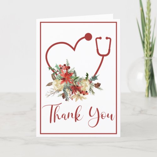 Red Floral Stethoscope Heart Holiday Thank You