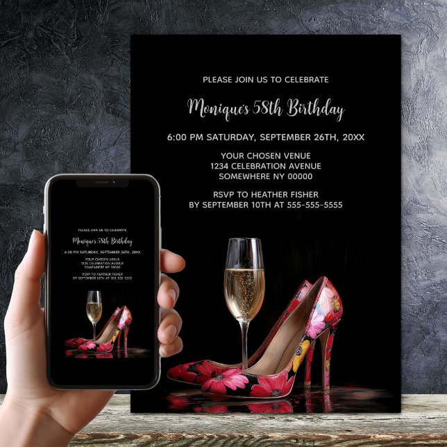 Red Floral Stiletto Shoes Birthday Party Invitation (Creator Uploaded)