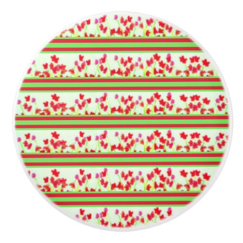 Red Floral Stripe Ceramic Knob