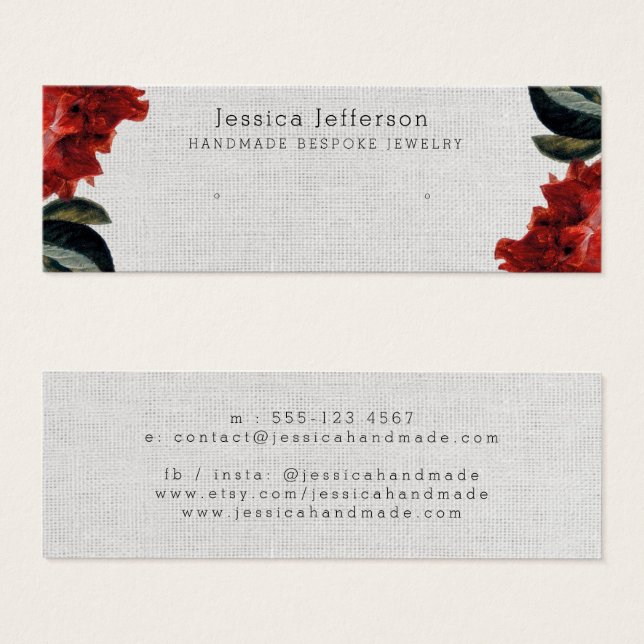 Red Floral Stud Earring Jewelry Small Display Card (Front & Back)