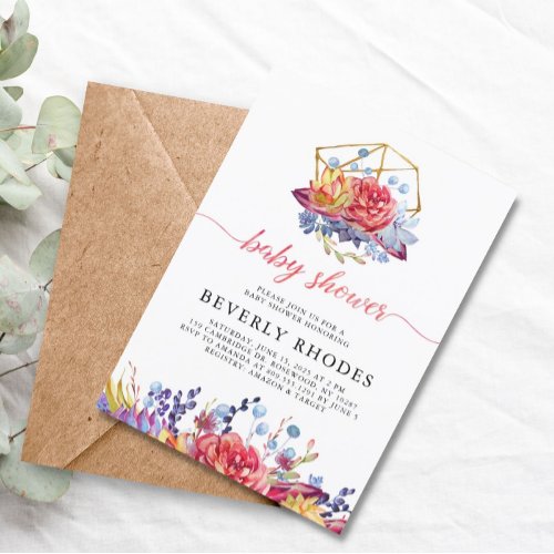 Red Floral Succulent Baby Shower Invitation