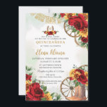 Red Floral Sunflowers Boots Horseshoe Quinceañera Invitation<br><div class="desc">Personalize this vibrant red and sunflower floral Quinceañera / Sweet 16 birthday invitation easily and quickly. Simply click the customize it further button to edit the texts, change fonts and fonts colors. Featuring bright red roses and sunflowers, floral adorned cowboy boots and a horseshoe. Matching items available in store. (c)...</div>
