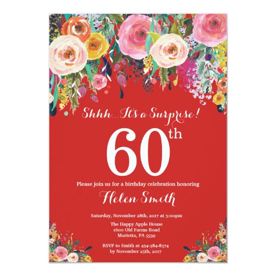 Red Floral Surprise 60th Birthday Invitation | Zazzle.com