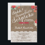 Red Floral Surprise Party Invites in Spanish<br><div class="desc">Surprise Birthday Party Invite Prints in Spanish for a female with burlap lace effect background and scarlet flowers.</div>