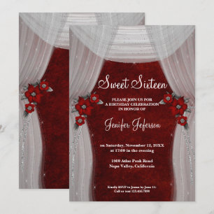 Red floral Sweet Sixteen Invitation