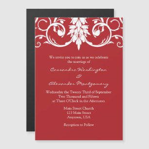 Red Floral Swirls Magnetic Wedding Invites
