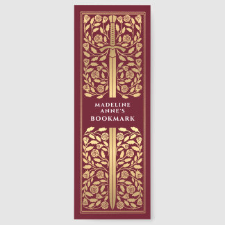 Red Floral Sword Medieval Fantasy Name Bookmarks