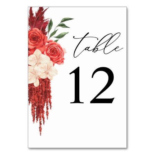 Red Floral Table Number