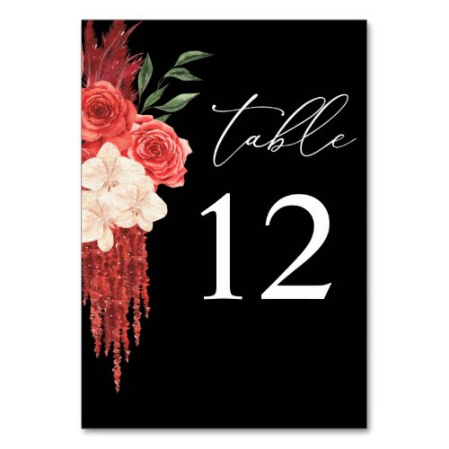 Red Floral Table Number _ Black