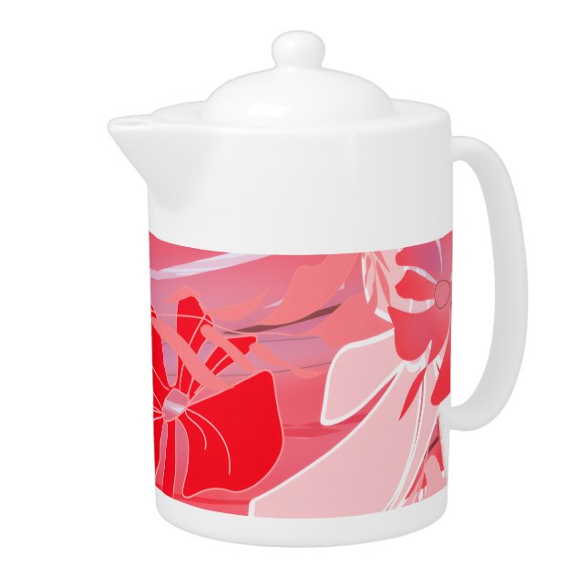 Red Floral Teapot Canister (Right)