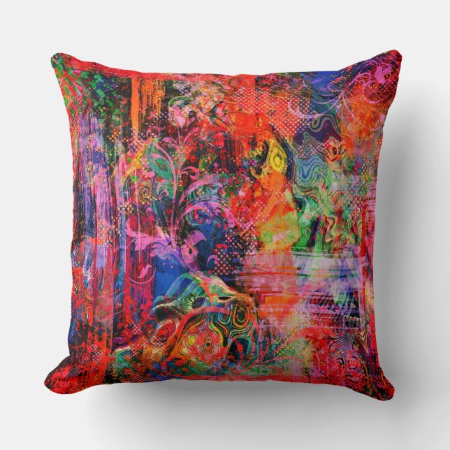 Red Floral Texture  Throw Pillow (Front)