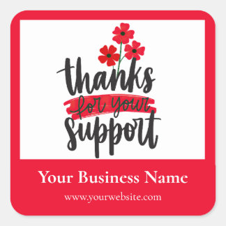 Red Floral Thank you business packaging sticker