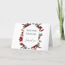 Red Floral Thank you Wedding Card en Español