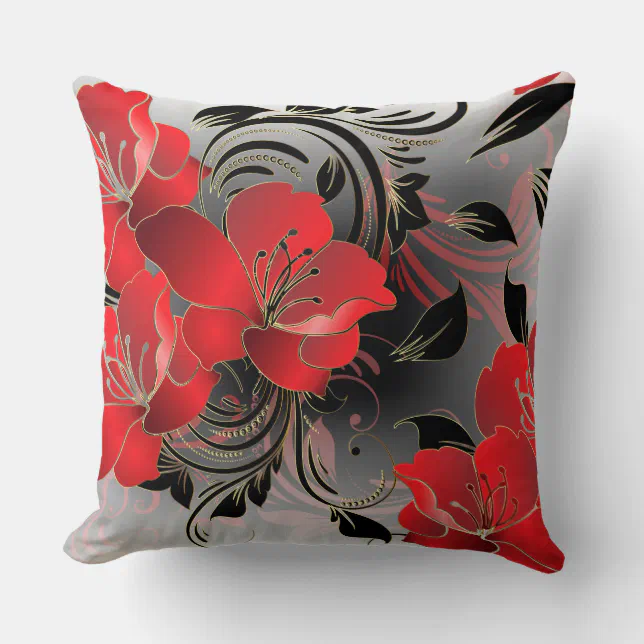 Red Floral Throw Pillow Zazzle