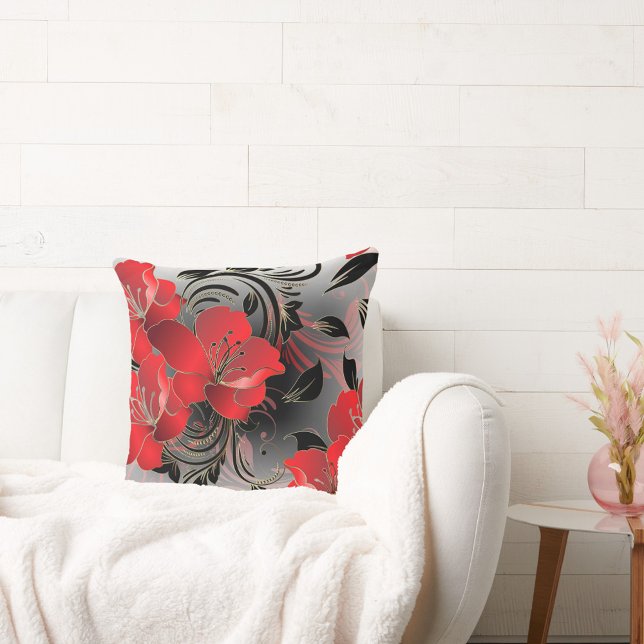Red Floral Throw Pillow (Creator Uploaded)