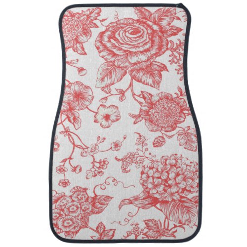 Red Floral Toile  Car Floor Mat