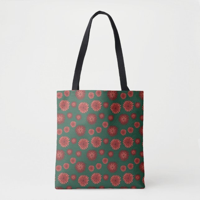 Red floral tropical  tote bag (Front)