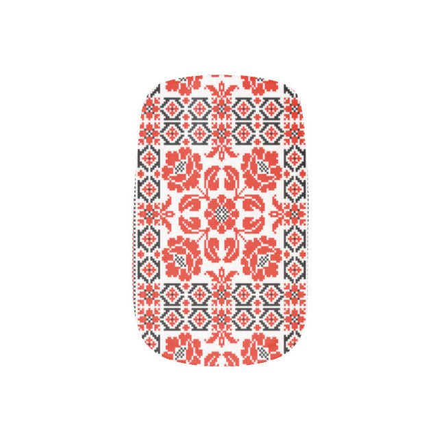 Red Floral Ukrainian Embroidery Vyshyvanka Minx Nail Art (Right Thumb)