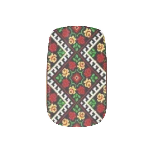 Red Floral Ukrainian Embroidery Vyshyvanka Minx Nail Art (Left Thumb)