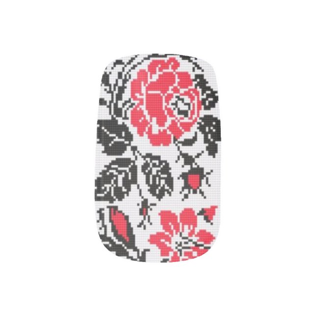 Red Floral Ukrainian Embroidery Vyshyvanka Minx Nail Wraps (Right Thumb)