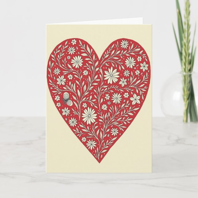 Red Floral Valentine Heart Card (Front)