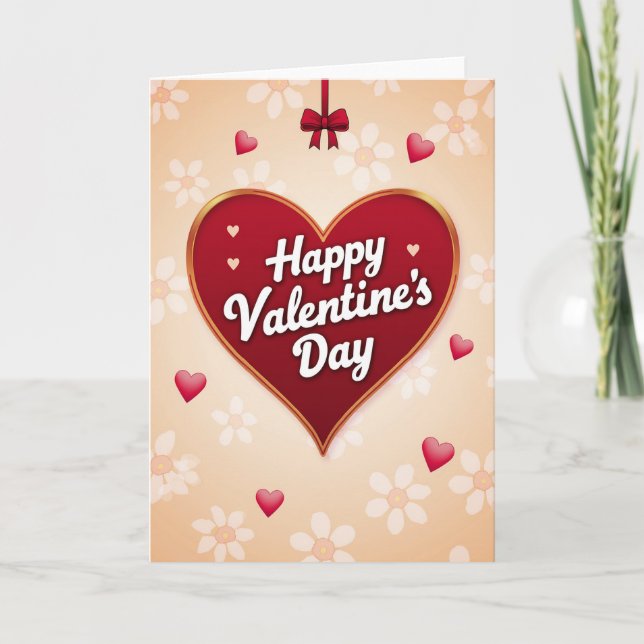 Red Floral Valentines Day Heart Card (Front)