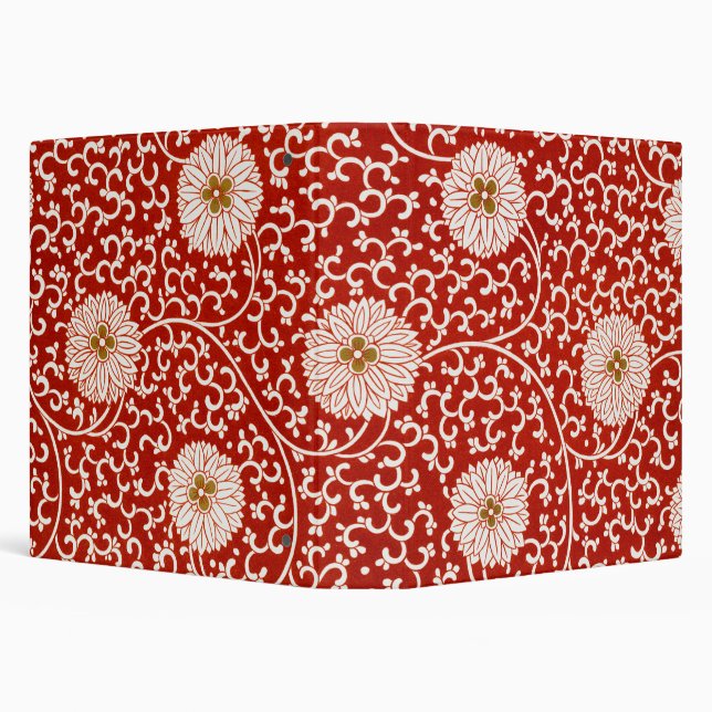 Red Floral Vibrant Ornate Classic Pattern 3 Ring Binder (Background)