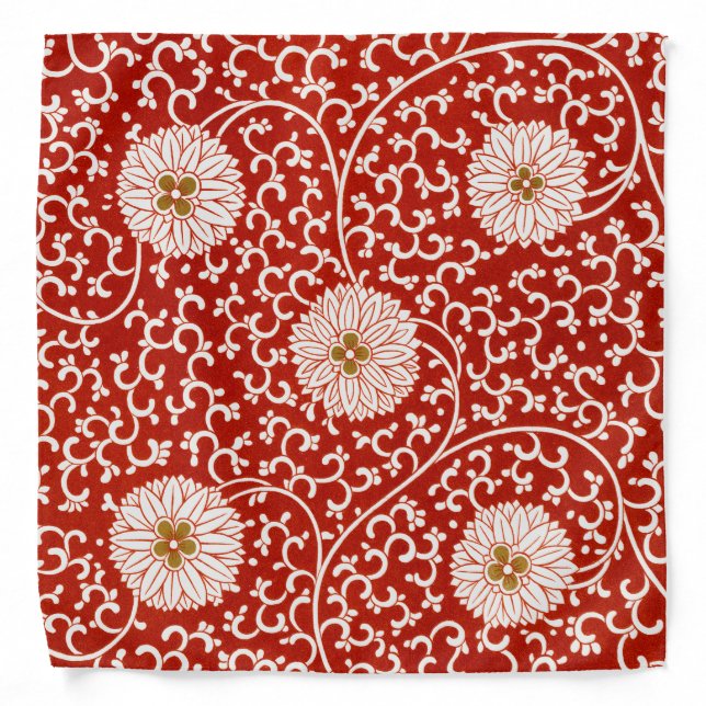 Red Floral Vibrant Ornate Classic Pattern Bandana (Front)