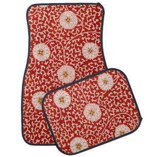 Red Floral Vibrant Ornate Classic Pattern Car Floor Mat