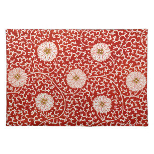 Red Floral Vibrant Ornate Classic Pattern Cloth Placemat