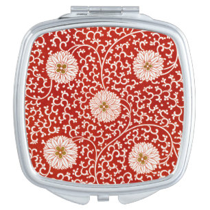 Red Floral Vibrant Ornate Classic Pattern Compact Mirror
