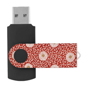 Red Floral Vibrant Ornate Classic Pattern Flash Drive