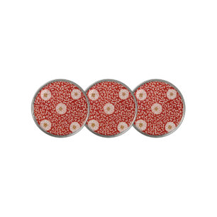Red Floral Vibrant Ornate Classic Pattern Golf Ball Marker