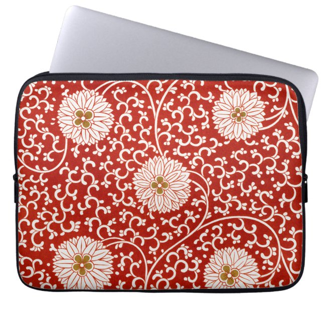 Red Floral Vibrant Ornate Classic Pattern Laptop Sleeve (Front)
