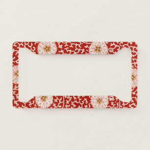 Red Floral Vibrant Ornate Classic Pattern License Plate Frame