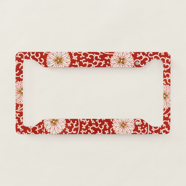 Red Floral Vibrant Ornate Classic Pattern License Plate Frame (Front)
