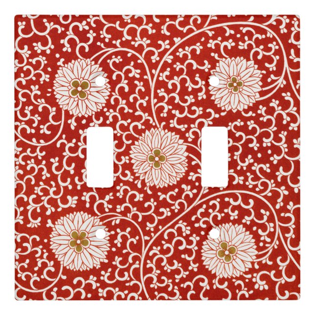 Red Floral Vibrant Ornate Classic Pattern Light Switch Cover (Front)