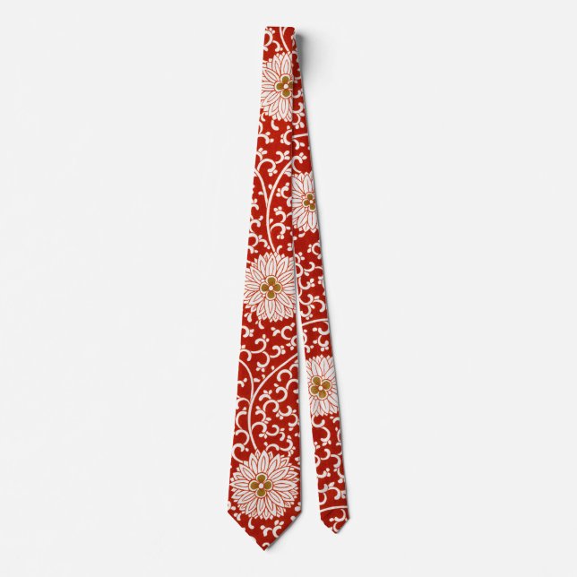 Red Floral Vibrant Ornate Classic Pattern Neck Tie (Front)
