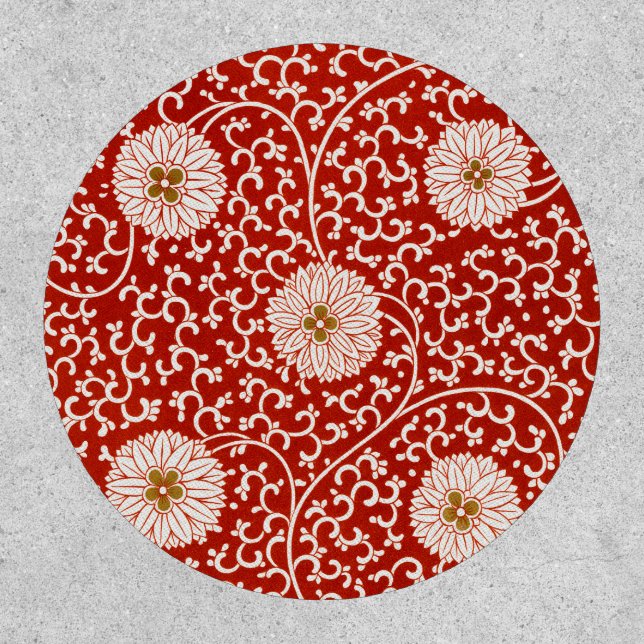 Red Floral Vibrant Ornate Classic Pattern Patch (Front)