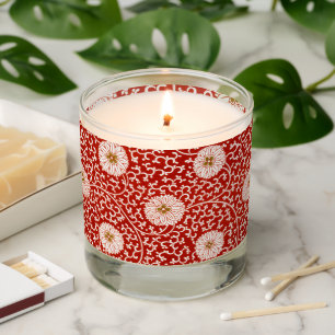Red Floral Vibrant Ornate Classic Pattern Scented Candle
