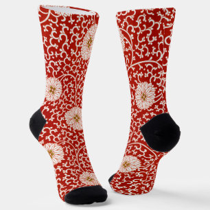 Red Floral Vibrant Ornate Classic Pattern Socks