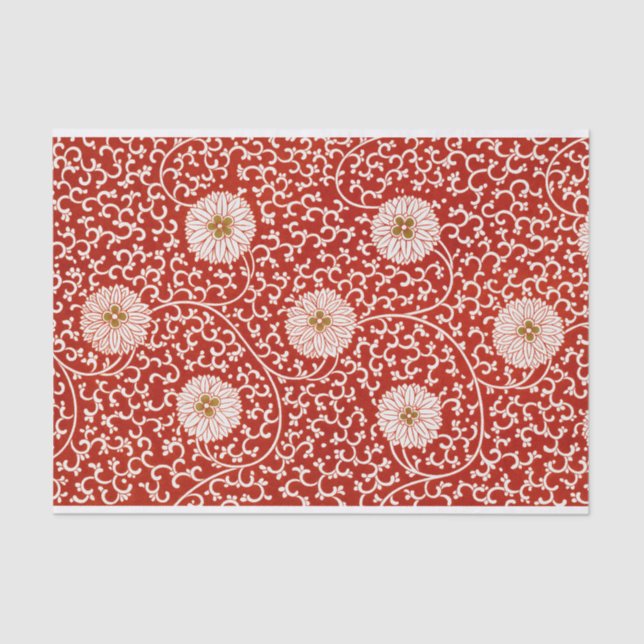 Red Floral Vibrant Ornate Classic Pattern Tissue Paper (Front)