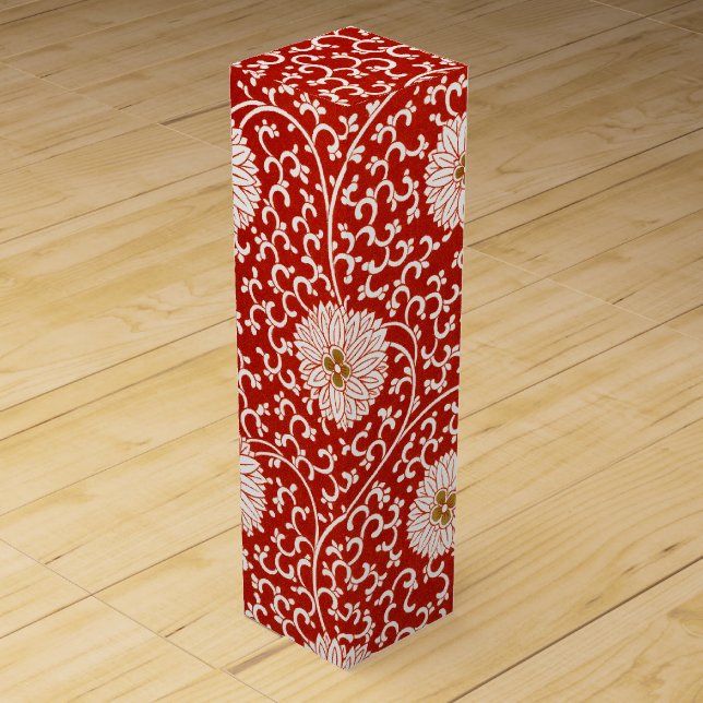 Red Floral Vibrant Ornate Classic Pattern Wine Box (Front)