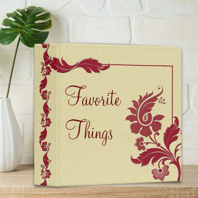 Red Floral Vine Faux Textured Quotes Binder (Red Floral Vine Faux Textured Quotes Binder)