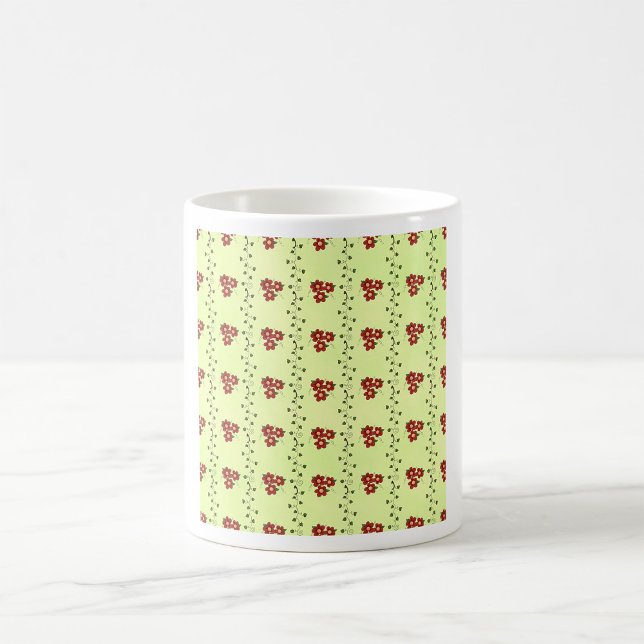 Red Floral Vine Pattern on Light Green Coffee Mug (Creator Uploaded)
