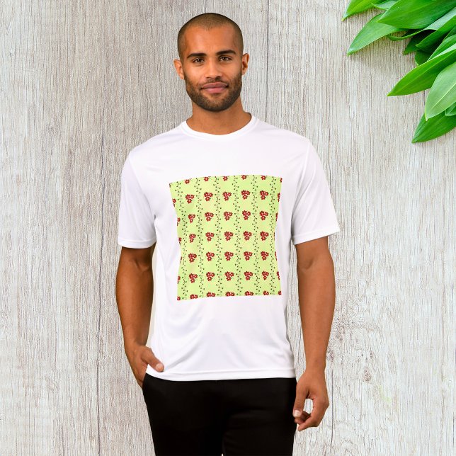 Red Floral Vine Pattern on Light Green T-Shirt (Creator Uploaded)