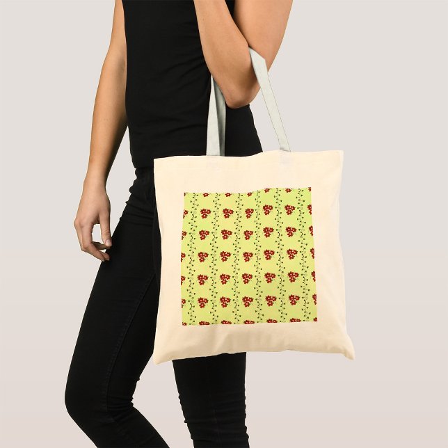 Red Floral Vine Pattern on Light Green Tote Bag (Creator Uploaded)