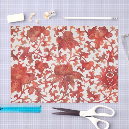 Red Floral Vintage Art Tissue Paper