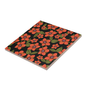Red floral watercolor ceramic tile