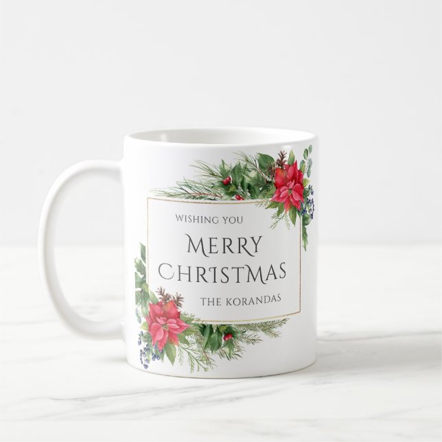Red Floral Watercolor Christmas Holiday Coffee Mug (Left)